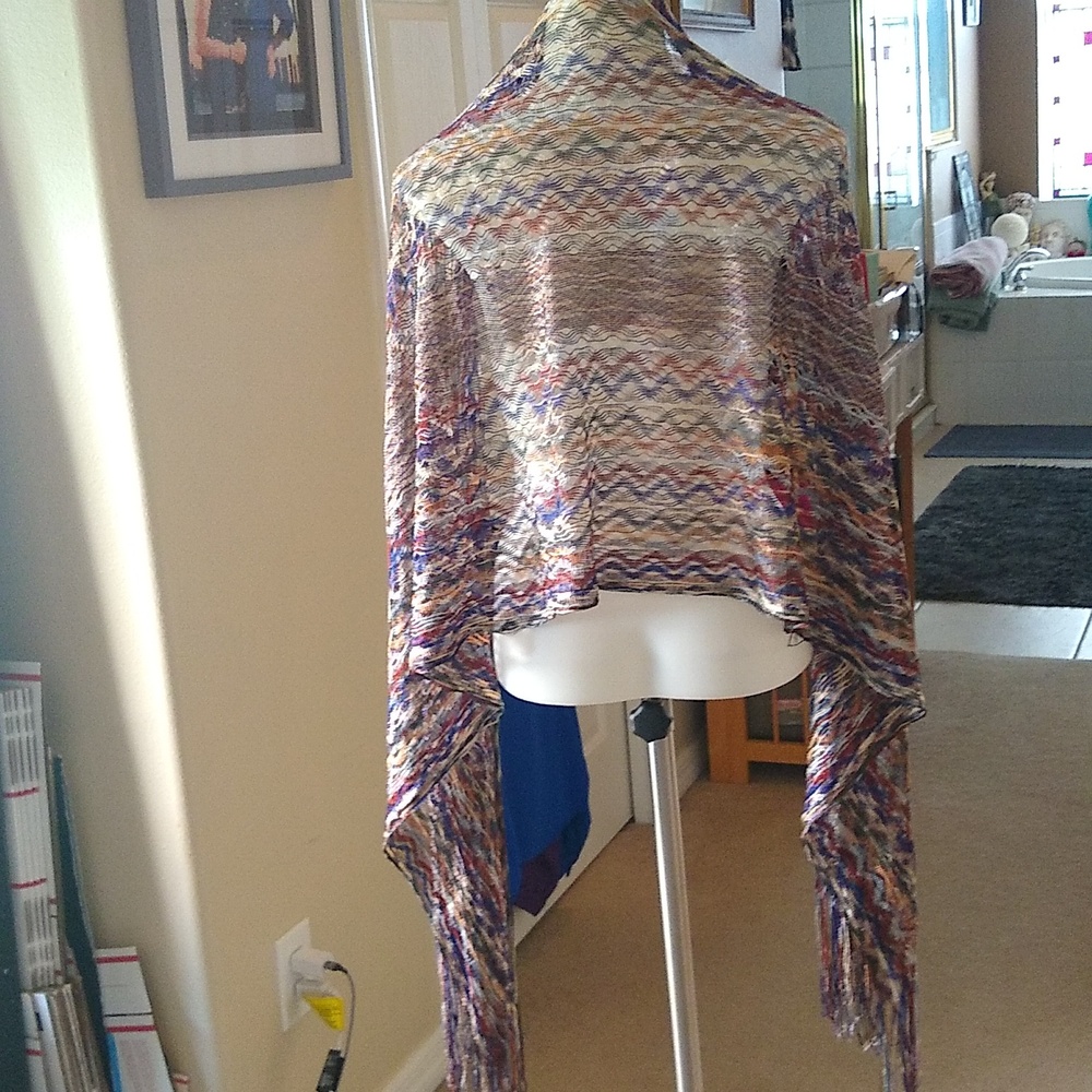 Beautiful woven waves silk scarf / wrap with tassels